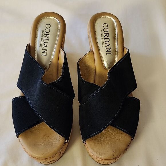 CODANI Jan Suede Upper Cork Platform Wedge in Crosta Blue Scuro Size 38 US 7.5 - Picture 1 of 8